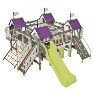 aire de jeu, tobogan, tour, escalier, mur à grimper, filet, maisonnette, balcon, collectivités