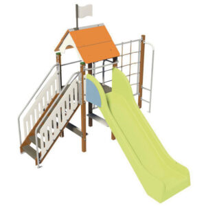 aire de jeu, tobogan, tour, escalier, mur à grimper, filet, collectivités, manutan